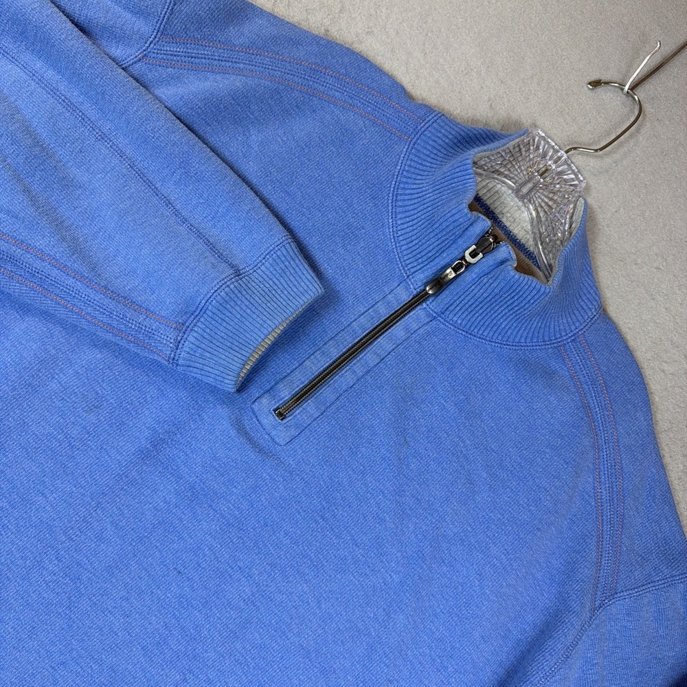 Tommy Bahama Men's Reversible 1/4 Zip Blue Mock Neck Knit Pullover Logo XL